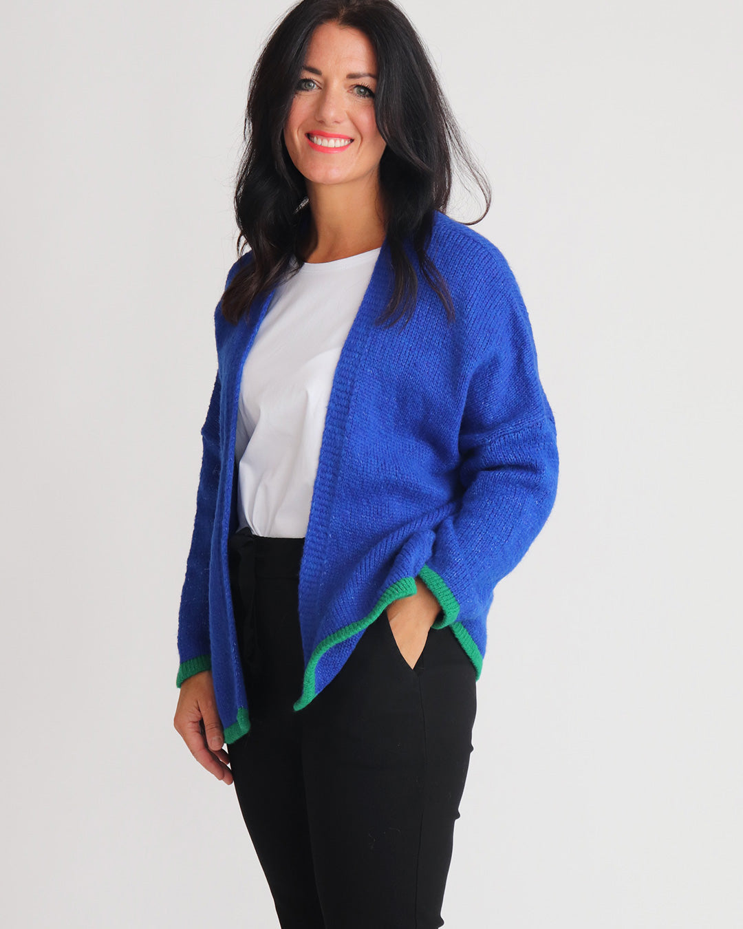 Laura Contrasting Trim Cardigan Royal Blue Ollie Nic