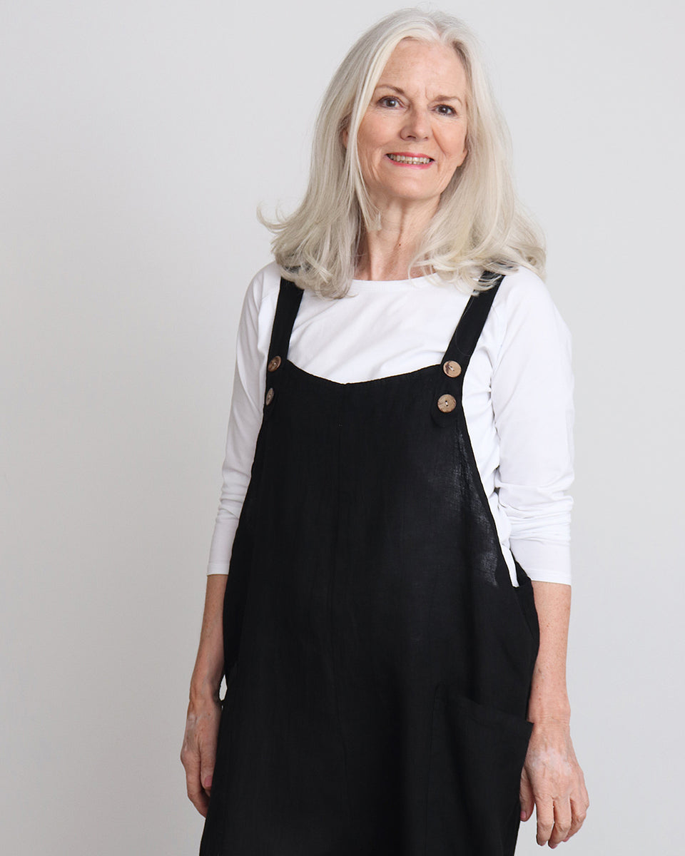 Emma Linen Dungarees - Black – Ollie & Nic