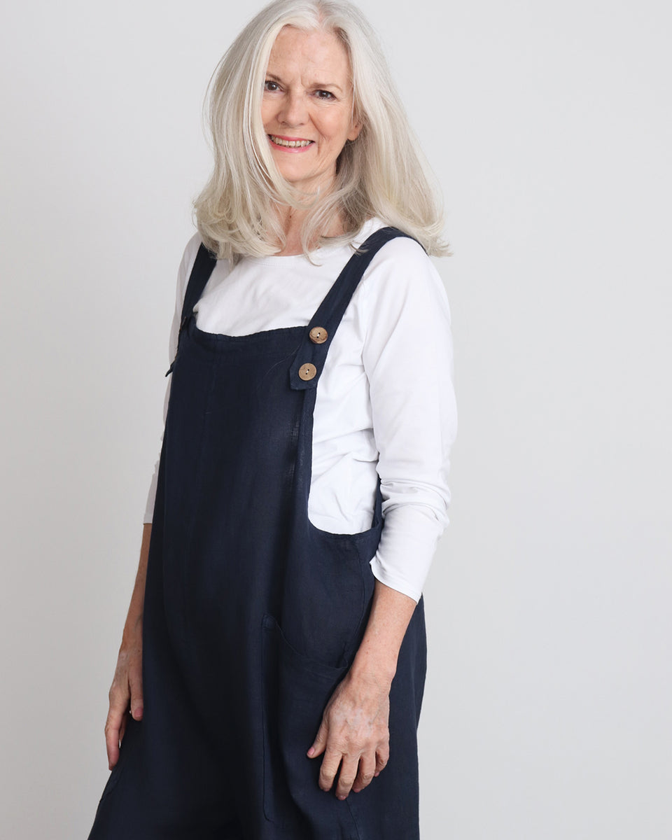 Emma Linen Dungarees - Navy – Ollie & Nic