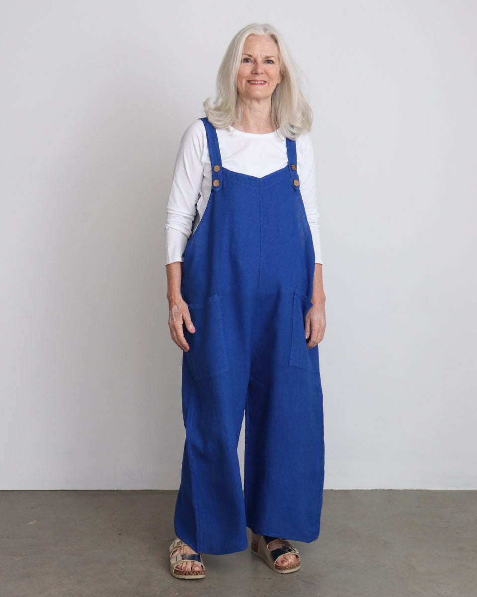 Emma Linen Dungarees - Royal Blue – Ollie & Nic