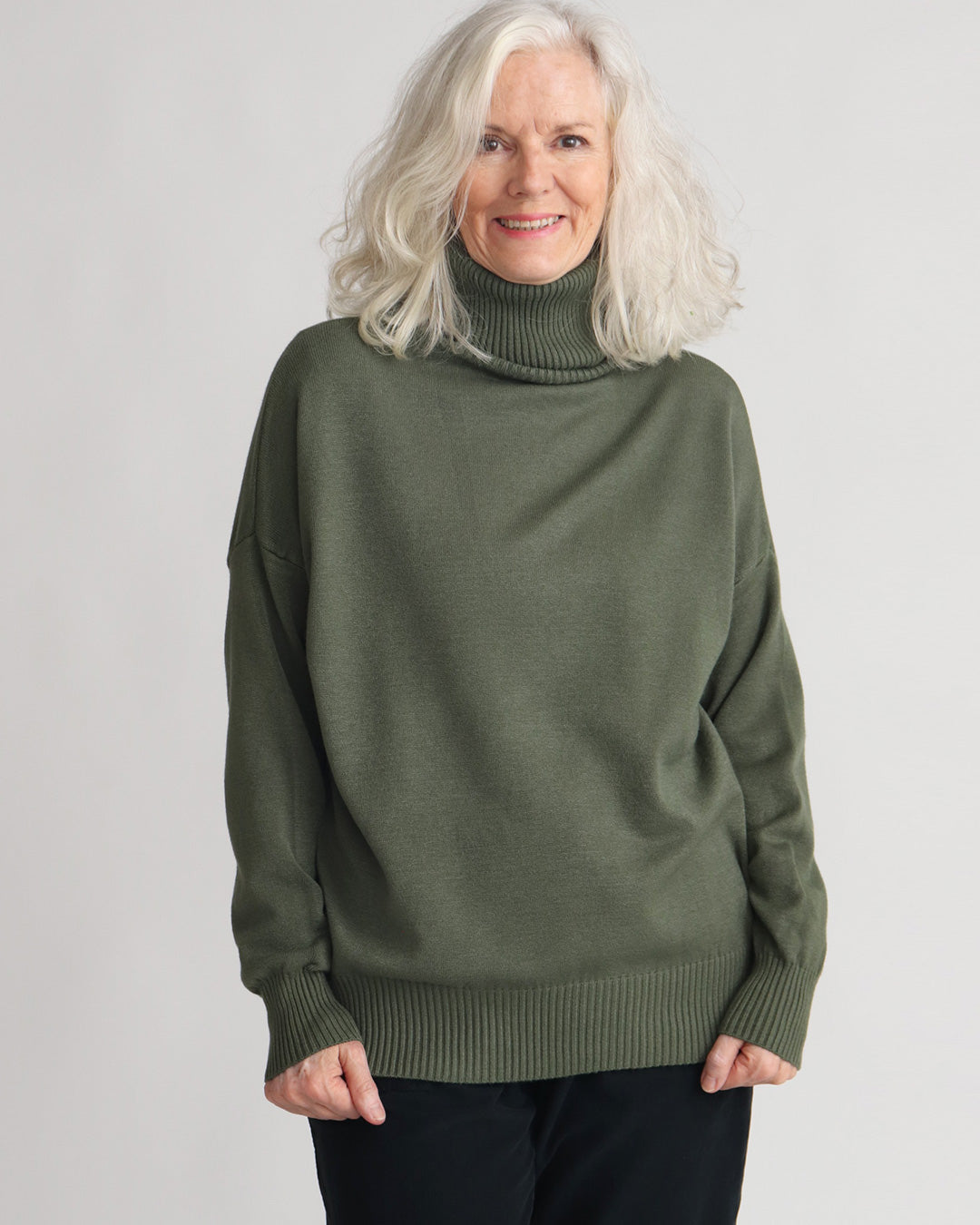 Khaki roll neck jumper on sale womens